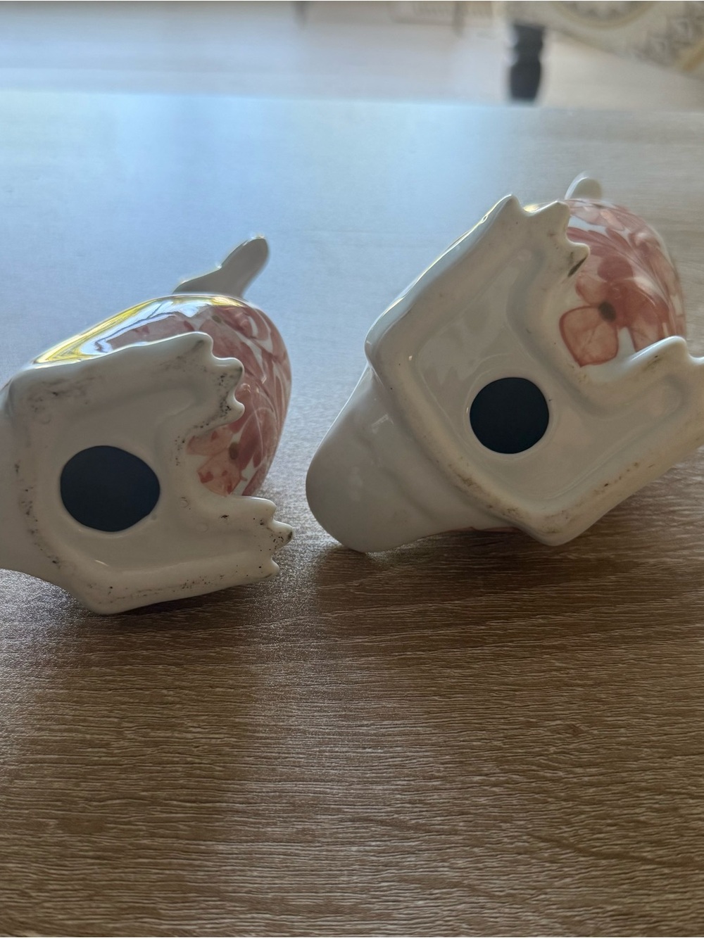 Pair Decorative Ceramic Duck Ceramic Figurines in Rose Pink Floral - Picture 7 of 9